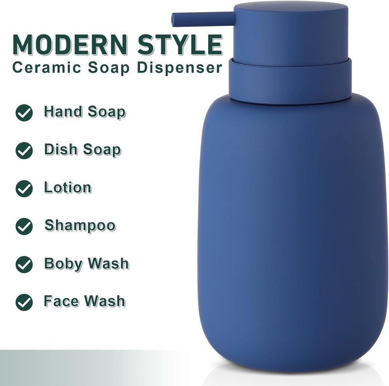 YDSluock Blue Soap Dispenser Bathroom,Ceramic Soap Dispenser Lotion Pump Dish Soap Dispenser for Kitchen,16oz Refillable Liquid Hand Wash Dispenser for Bathroom (Rubber Paint) - Image 5